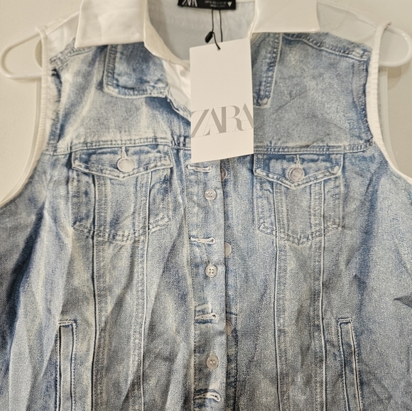 Zara Printed Denim Satin Sleeveless Button Front Top Size SMALL NWT - Picture 7 of 10